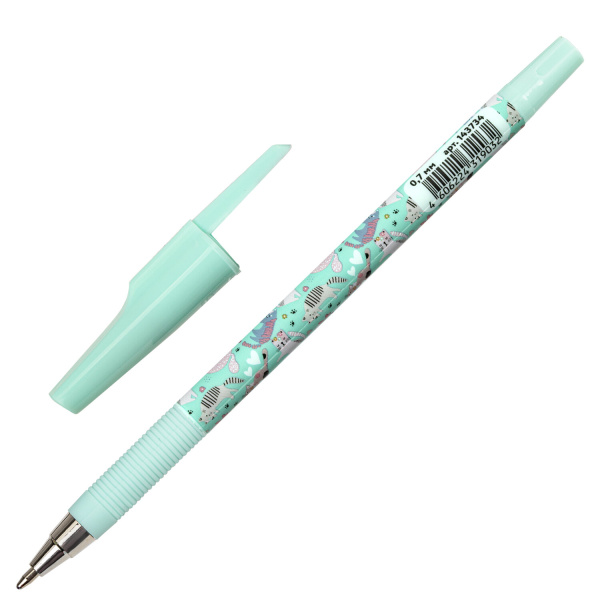 Ручка шариковая ЮНЛАНДИЯ "GLAMOUR CAT", синяя, SOFT-TOUCH покрытие, узел 0,7мм, линия 0,35мм, 143734