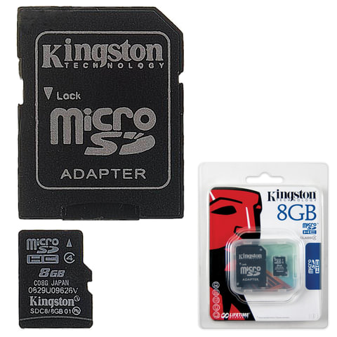 Карта памяти microSDHC 8GB KINGSTON, 4 Мб/сек (class 4), с адаптером, SDC4/8GB Карта памяти microSDHC 8GB KINGSTON, 4 Мб/сек (class 4), с адаптером, SDC4/8GB