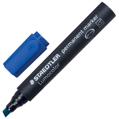 Маркер перманентный (нестираемый) STAEDTLER (Штедлер, Германия) "Lumocolor", скошен., 2-5мм, синий,  Маркер перманентный (нестираемый) STAEDTLER (Штедлер, Германия) "Lumocolor", скошен., 2-5мм, синий,