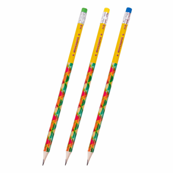 Карандаш чернографитный ЮНЛАНДИЯ, 1 шт., "Калейдоскоп", HB, корпус ассорти, с цветным ластиком