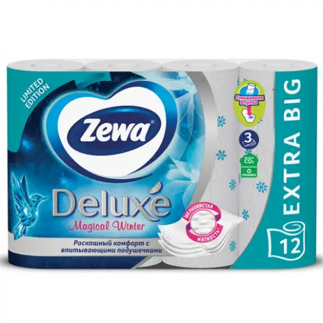 Бумага туалетная Zewa "Deluxe" 3-х слойная, 12шт. х18м, белая с тиснением, шк 9779