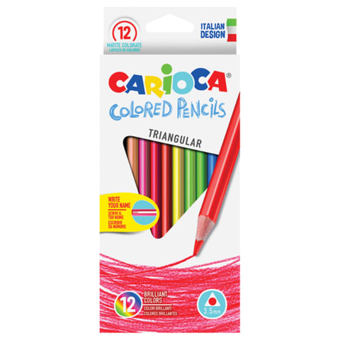 Карандаши цветные CARIOCA "Triangular", 12 цв, трехгранные, грифель 3,5 мм, европодвес, 42515