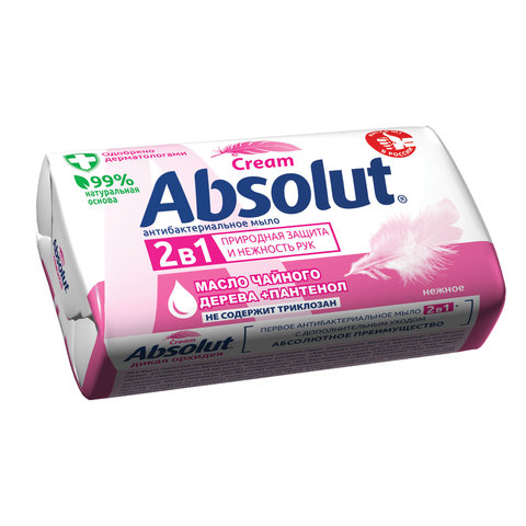 Мыло туалетное 90г ABSOLUT "Нежное", антибакт. с маслом чайного дерева, 2321 Мыло туалетное 90г ABSOLUT "Нежное", антибакт. с маслом чайного дерева, 2321
