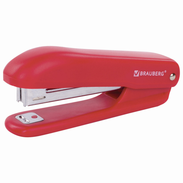 Степлер №10 BRAUBERG "SX-19", до 12 листов, с антистеплером, красный, 228589 