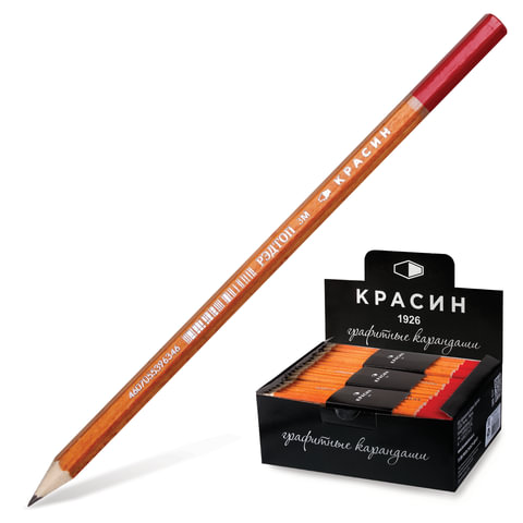 Карандаш ч/гр КРАСИН "Конструктор", 3В, тонир. корпус, без резинки, заточенный, 176 мм, ш/к 6346
