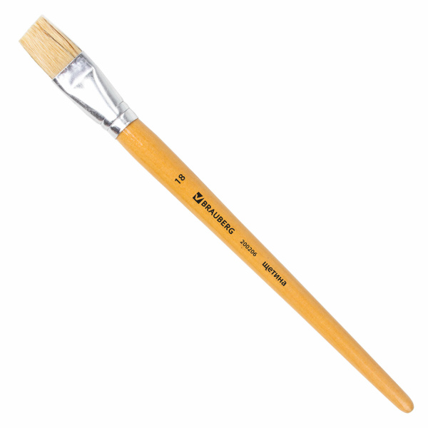 Кисть BRAUBERG щетина, плоская, №18, 200206 Кисть BRAUBERG щетина, плоская, №18, 200206