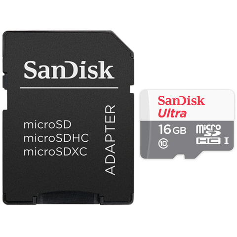 Карта памяти micro SDHC, 16 GB, SANDISK Ultra UHS-I, скорость передачи данных 48 Мб/сек (class10), с