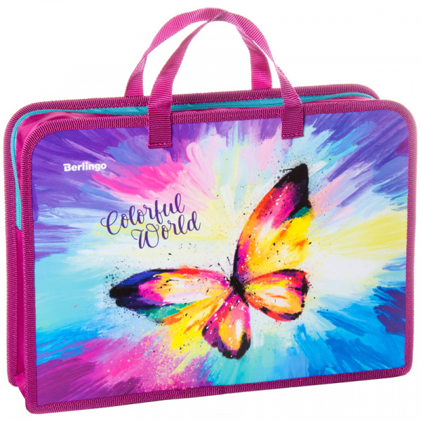 Папка с ручками 1 отделение, А4 Berlingo "Colorful butterfly", 340*245*75мм, пластик, на молнии