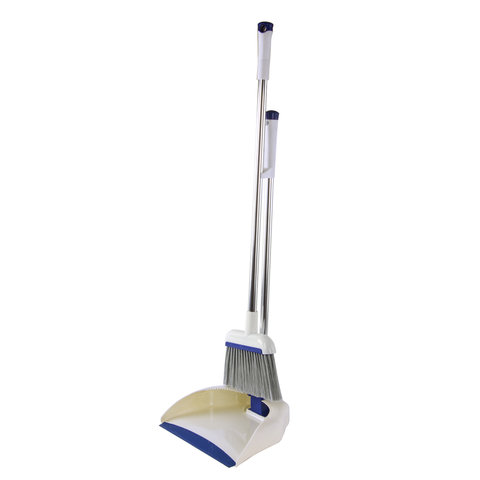 Совок д/мусора ЛАЙМА "Дом и офис" со щеткой-сметкой, мех.сбрасыв., ручка 67см, резин. кромка,601473