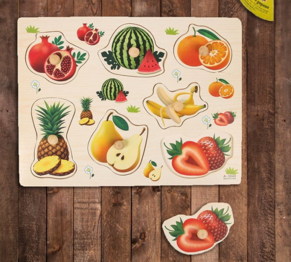 Рамка-вкладыш "Подбери картинку. Фрукты-ягоды", вкладыши с рисунками