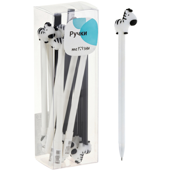 Ручка шариковая MESHU "Zebra" синяя, 0,7мм, корпус ассорти, с топпером 296377