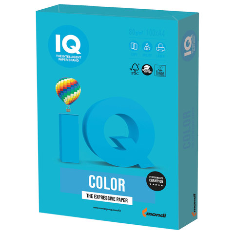 Бумага IQ color, А4, 80 г/м2, 100 л., интенсив светло-синяя AB48