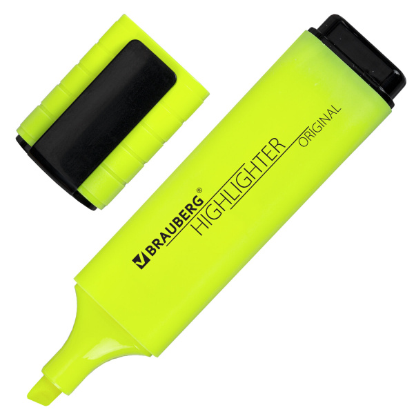 Текстовыделитель BRAUBERG "ORIGINAL NEON", ЖЕЛТЫЙ, линия письма 1-5 мм, 152211