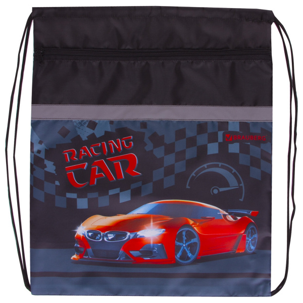 Мешок для обуви BRAUBERG, плотная, увеличенный размер, 49х41 см, Racing car, 229171