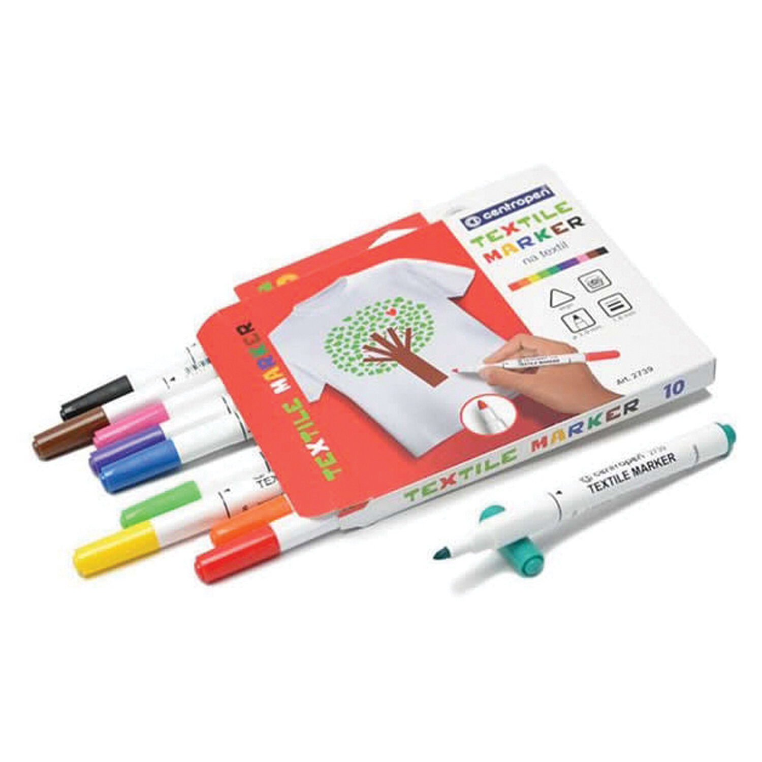 Маркеры для ткани 10 ЦВЕТОВ CENTROPEN "Textile Marker", круглый наконечник, 1,8 мм, 2739/10, 5 2739 