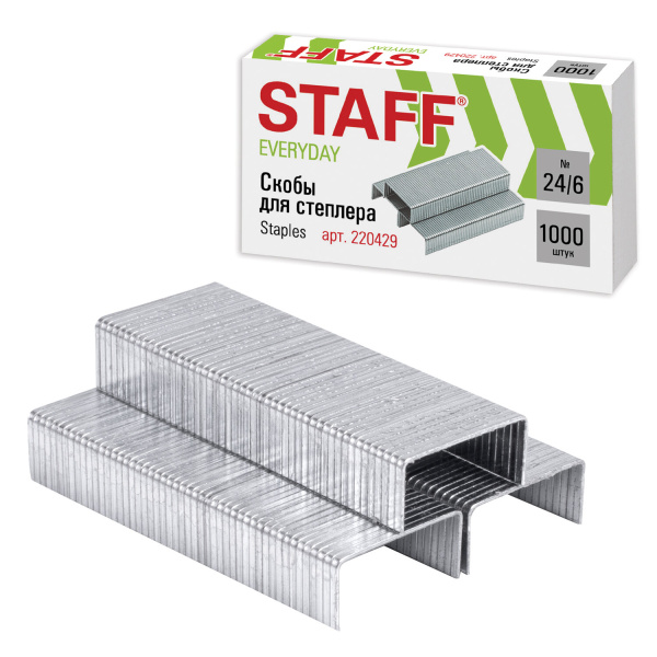 Скобы для степлера №24/6 STAFF цинковое покрытие, 1000шт.