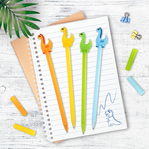 Ручка с топпером шариковая ЮНЛАНДИЯ "Динозаврик", корпус ассорти, СИНЯЯ, узел 0,7мм, 143809