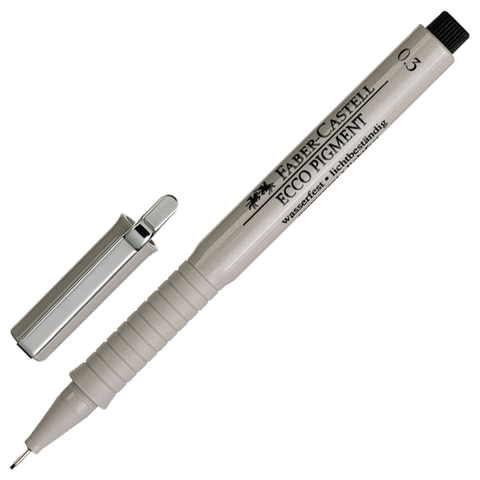 Ручка капиллярная FABER-CASTELL "Ecco Pigment", корпус серый, толщина письма 0,3 мм, черная, 166399