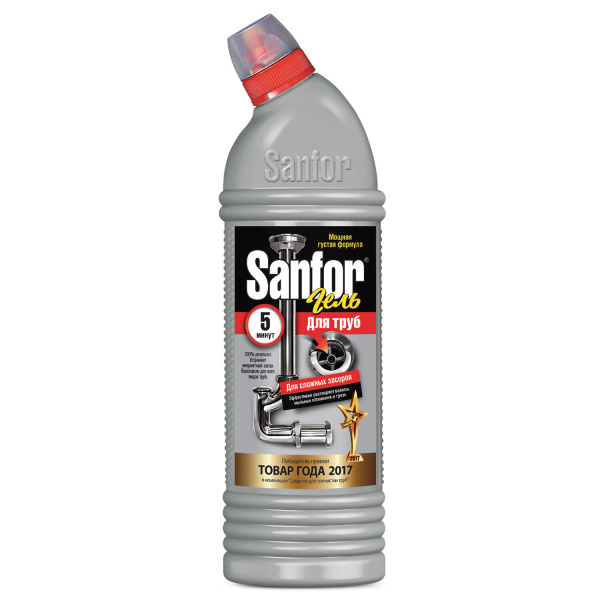 Средство для прочистки канализационных труб 1л SANFOR (Санфор), ш/к 04805 Средство для прочистки канализационных труб 1л SANFOR (Санфор), ш/к 04805