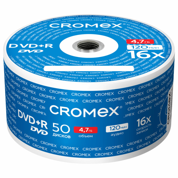 Диск DVD+R (плюс) CROMEX, 4,7 Gb, 16x, Bulk (термоусадка без шпиля)