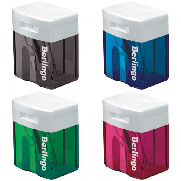 Точилка пластиковая 1 отверстие, контейнер, с крышкой, цвета ассорти