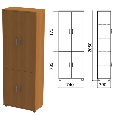 Шкаф закрытый "Монолит", 744х390х2045мм, (ШМ44+ДМ41х2+ДМ42х2), цвет орех