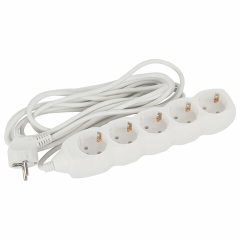 Удлинитель сетевой SONNEN U-155G, 5 розеток, c заземлением, 10 А, 5м