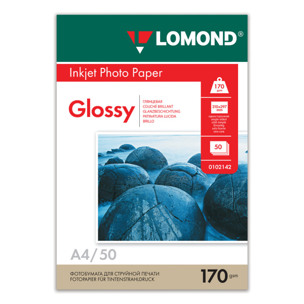 Фотобумага LOMOND д/струйной печати, A4, 170 г/м2, 50 л., односторонняя, глянцевая 0102142