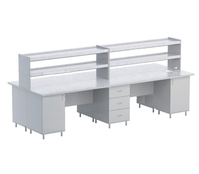 Стол островной двухсторонний, 3600х1350х1538мм, серый мрамор/серый