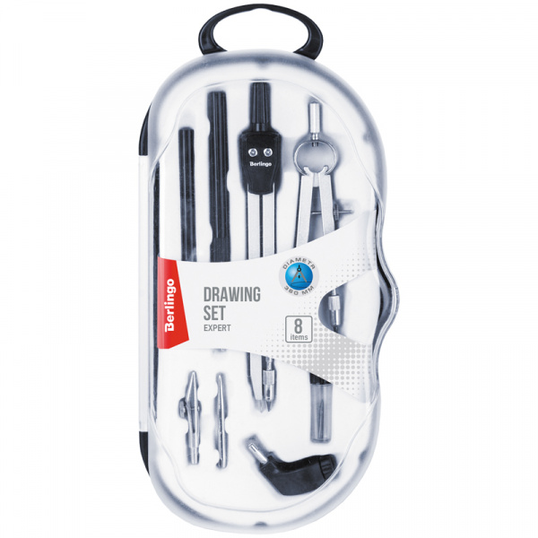 Готовальня Berlingo "Expert", 8 предметов, циркуль 135мм, пластиковый футляр DS_00808