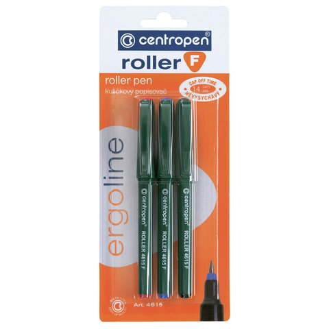 Ручки-роллеры 3 ЦВЕТА CENTROPEN, корпус зеленый, узел 0,5 мм, линия письма 0,3 мм, 4615/3, 3 4615 03