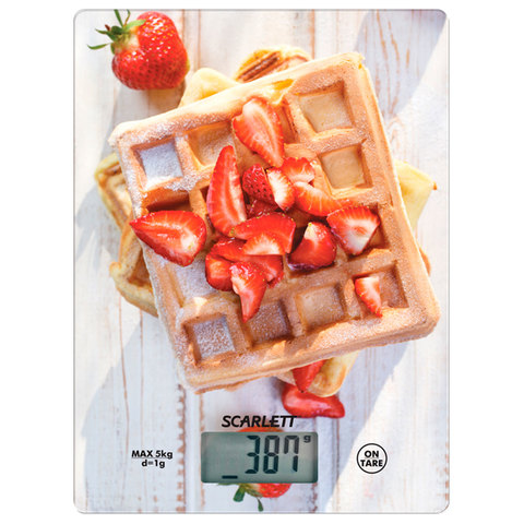 Весы кухонные SCARLETT SC-KS57P16 "Выпечка", электр. дисплей, max вес 5 кг, тарокомпенсация, стекло