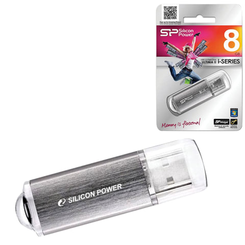 Флэш-диск SILICON POWER 8GB ultima II-I Series USB 2.0, скорость чт/записи - 10/5 Мб/сек, СЕРЕБРО