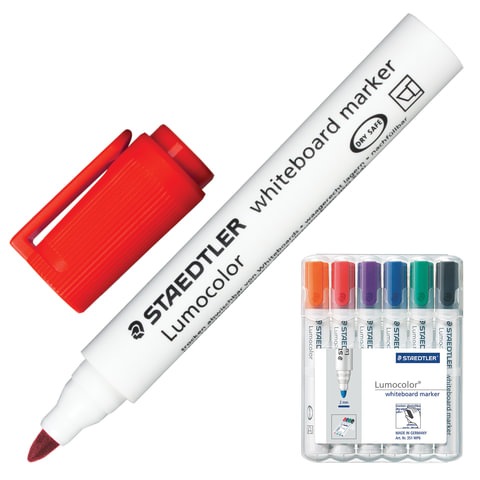 Маркеры для доски STAEDTLER (Штедлер, Германия), набор 6 шт., "Lumocolor", круглые, 2 мм, 351 WP6 Маркеры для доски STAEDTLER (Штедлер, Германия), набор 6 шт., "Lumocolor", круглые, 2 мм, 351 WP6
