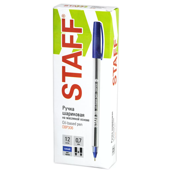 Ручка шариковая масляная STAFF Basic "OBP-306", СИНЯЯ, игольчатый узел 0,7 мм, линия письма 0,35 мм,