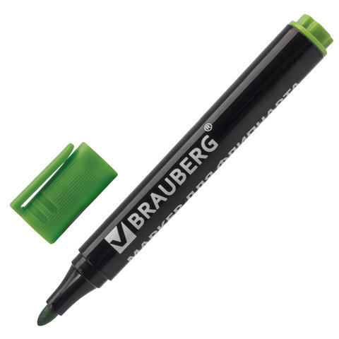 Маркер для флипчарта BRAUBERG, непропитывающий, круглый наконечник 2,5 мм, зеленый, 151256