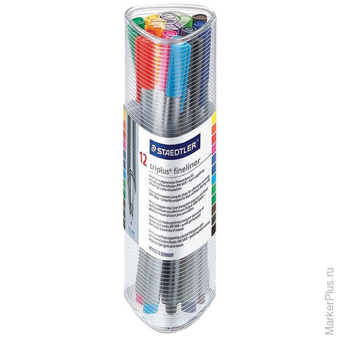 Ручки капиллярные STAEDTLER (ШТЕДЛЕР, Германия), набор 12 шт., трехгранные, толщина письма 0,3 мм, ц