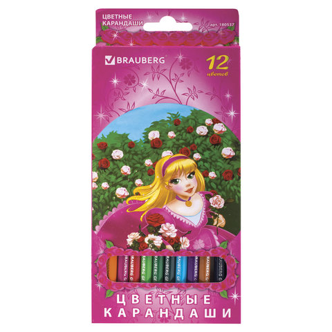 Карандаши цветные BRAUBERG "Rose Angel" (Ангел Роз), 12 цв., заточенные