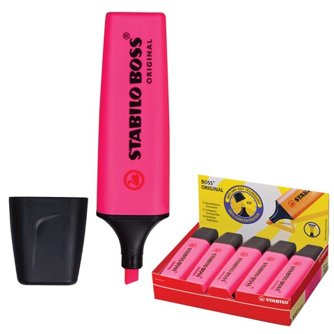 Текстмаркер STABILO "Boss", скошенный наконечник 2-5 мм, розовый, 70/56