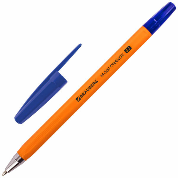 Ручка шариковая BRAUBERG "M-500 ORANGE", СИНЯЯ, корпус оранжевый, узел 0,7 мм, линия письма 0,35 мм