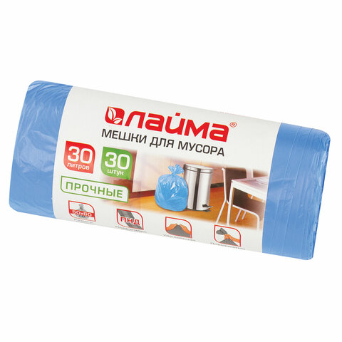 Мешки д/мусора 30л ЛАЙМА в рулоне 30шт, ПНД 10мкм, 50*60см, синие