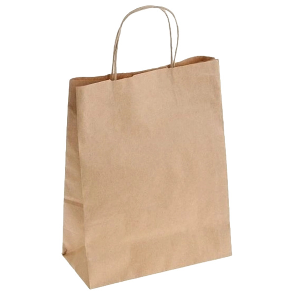 Крафт пакет бумажный 22х12х25 см, крученые ручки, плотность 70 г/м2, 606869 