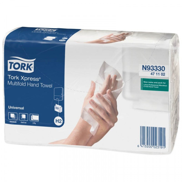 Полотенца бумажные лист. Tork XpressMultifold "Universal"(Z-сл)(Н2), 2-х слойн, 190л/пач,21*23,белые