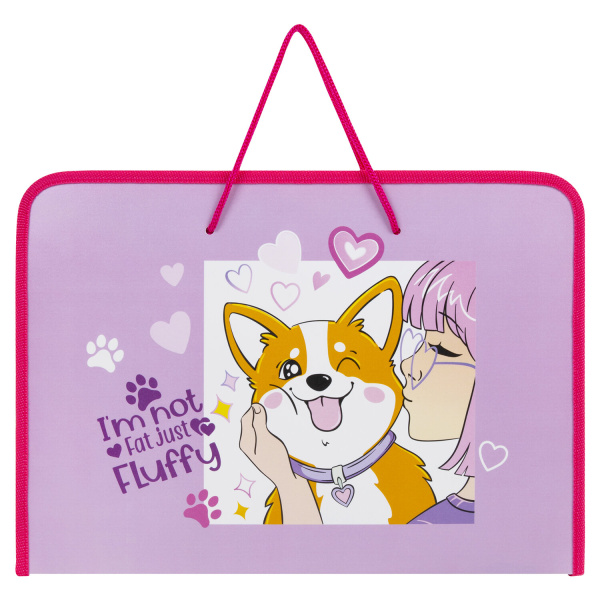 Папка для труда на молнии с ручками ПИФАГОР А4, 1 отд., пластик, органайзер, Fluffy akita, 272227