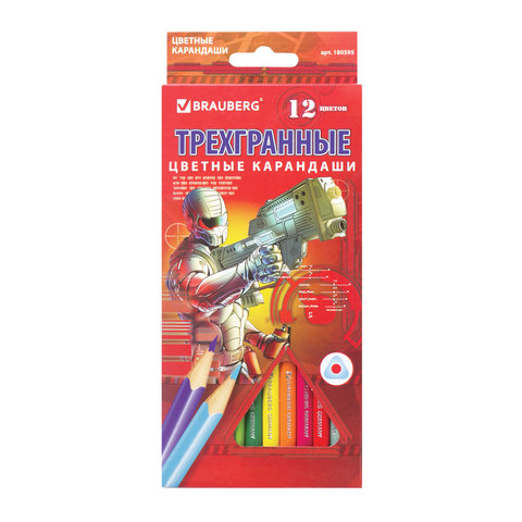 Карандаши цветные BRAUBERG "Star Patrol" (Солдаты будущего), 12 цв., трехгранные