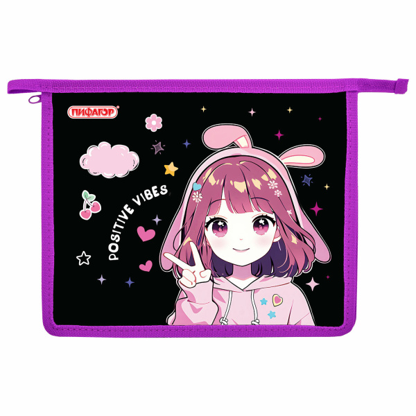 Папка для тетрадей ПИФАГОР А5, 1 отделение, пластик, на молнии, White tiger, 272195