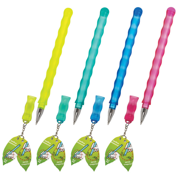 Ручка стираемая гелевая ЮНЛАНДИЯ "Горошек", СИНЯЯ, прорезиненный корпус ассорти, линия 0,35мм,143669