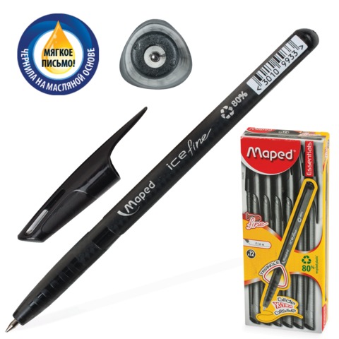 Ручка шариковая масляная MAPED (Франция) "Green Ice Fine", корп.тонир, трехгран, 0,6мм, 224235,черн