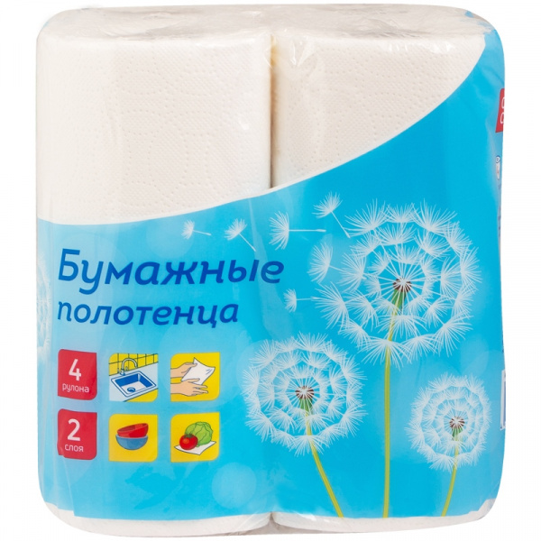 Полотенца бумажные в рулонах OfficeClean, 2-слойные, 11,6м/рул, тиснение, белые, ( 4шт.)