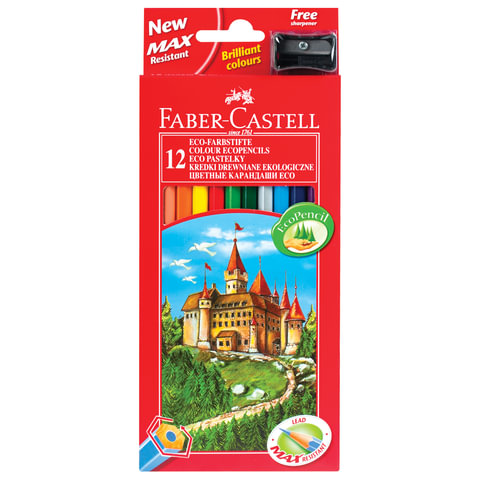 Карандаши цветные FABER-CASTELL "ECO Замок", 12 цв., с точилкой, картон. упак., европодвес, 120112